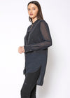 Women's Mesh Contrast Button Up Shirt In Black - My Store