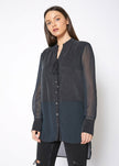 Women's Mesh Contrast Button Up Shirt In Black - My Store