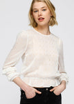 Women's Lace Inset Ruffle Blouse In White - My Store