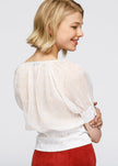 Sheer Puff Shoulder Crop Top Blouse In White - My Store