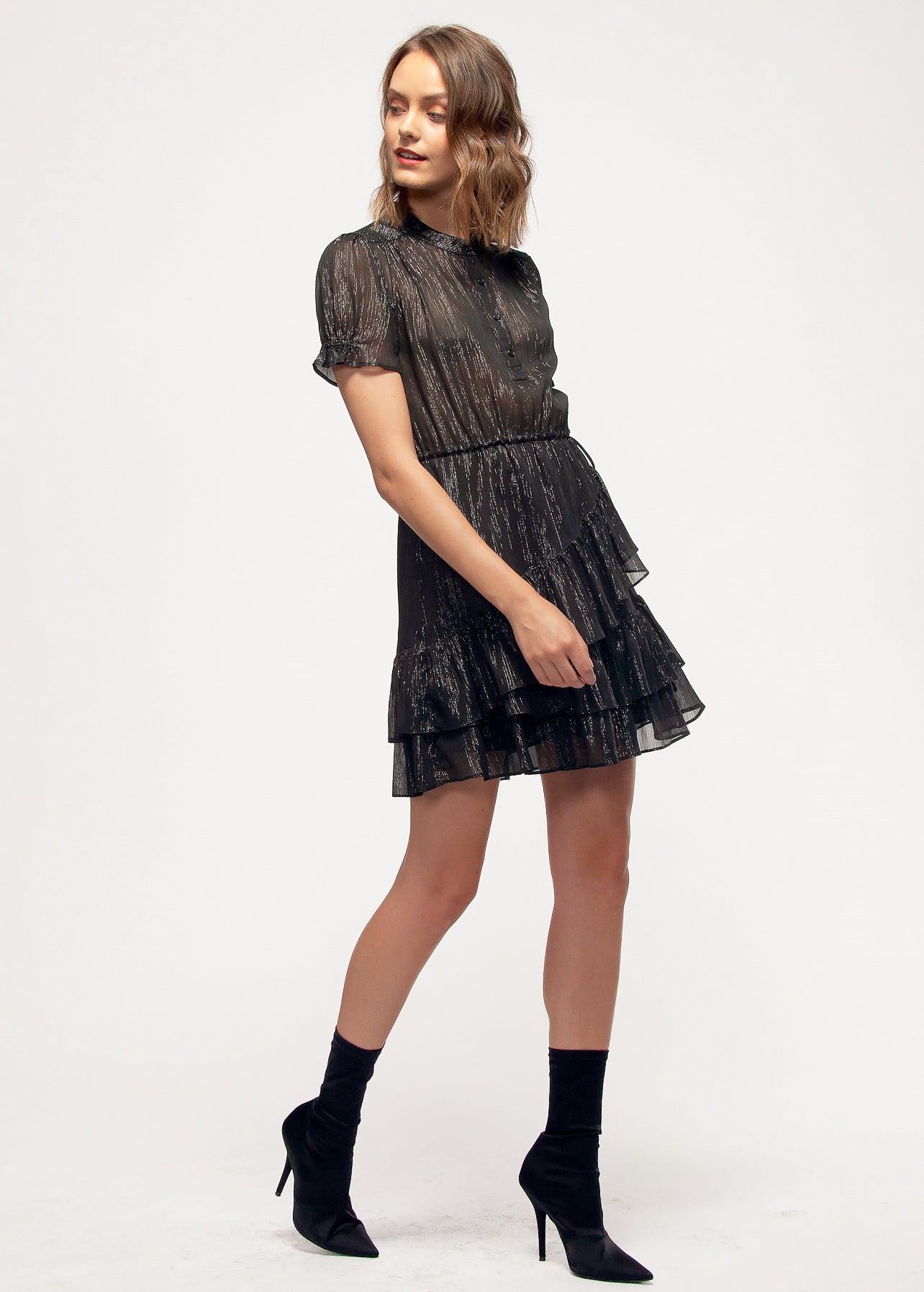 Women's Lurex Yoryu Ruffle Dress In Black - My Store