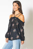 Off Shoulder Embroidery Print Blouse in Black - My Store