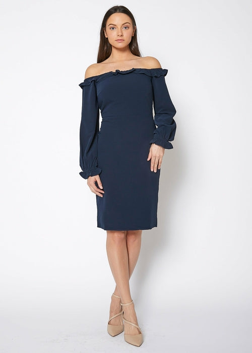 Women's Off Shoulder Bodycon Dress In Navy - My Store