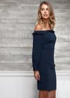 Women's Off Shoulder Bodycon Dress In Navy - My Store