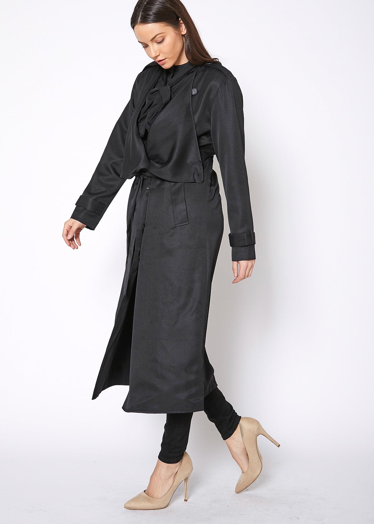 Women's Tie Waist Maxi Trench Coat - My Store