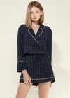 Women's Grid Print Pajama Blouse In Navy Plaid - My Store