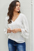 White Flare Sleeve V Neck Loose Women's Chiffon Blouse - My Store