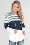 White Color Block Classic Pullover Drawstring Hoodie For Women - My Store