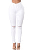 White Trendy Slit Knee Denim Pants - My Store