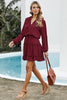 Wine V Neck Long Sleeve Ruffle Tiered Mini Dress - My Store