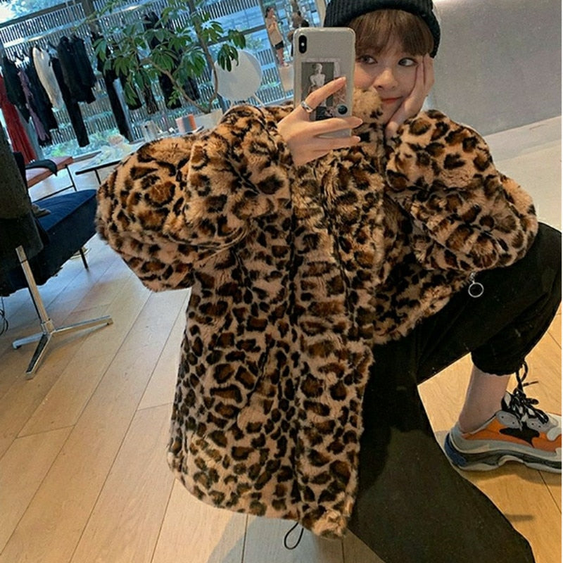 Winter Leopard Print Jacket Women's Stand collar Warm Parkas Outwear - My Store