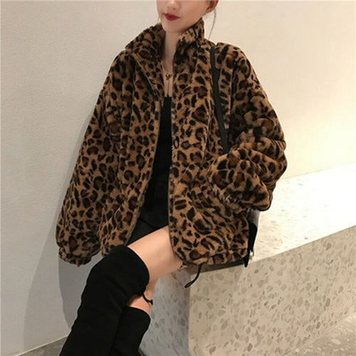 Winter Leopard Print Jacket Women's Stand collar Warm Parkas Outwear - My Store