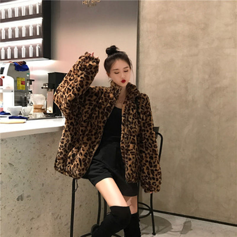 Winter Leopard Print Jacket Women's Stand collar Warm Parkas Outwear - My Store