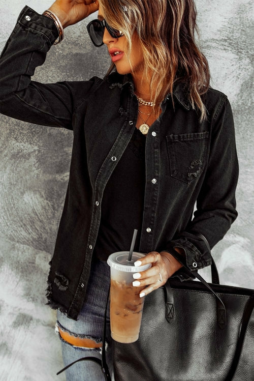 Black Ripped Denim Jacket - My Store