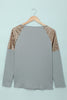 Women Gray Sequin Shoulder Long Sleeve Top - My Store