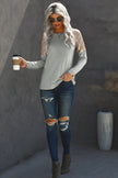 Women Gray Sequin Shoulder Long Sleeve Top - My Store