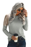 Women Gray Sequin Shoulder Long Sleeve Top - My Store