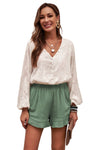 Women's Summer Pocketed Flutter Green Linen Cotton Shorts - My Store