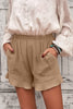 Women's Casual Pocketed Flutter Khaki Linen Cotton Shorts - My Store