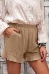 Women's Casual Pocketed Flutter Khaki Linen Cotton Shorts - My Store