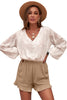 Women's Casual Pocketed Flutter Khaki Linen Cotton Shorts - My Store