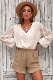 Women's Casual Pocketed Flutter Khaki Linen Cotton Shorts - My Store