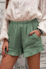 Women's Summer Pocketed Flutter Green Linen Cotton Shorts - My Store