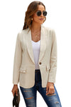 Women's Elegant Beige Lapel Collar Button Pocket Blazer - My Store