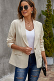 Women's Elegant Beige Lapel Collar Button Pocket Blazer - My Store