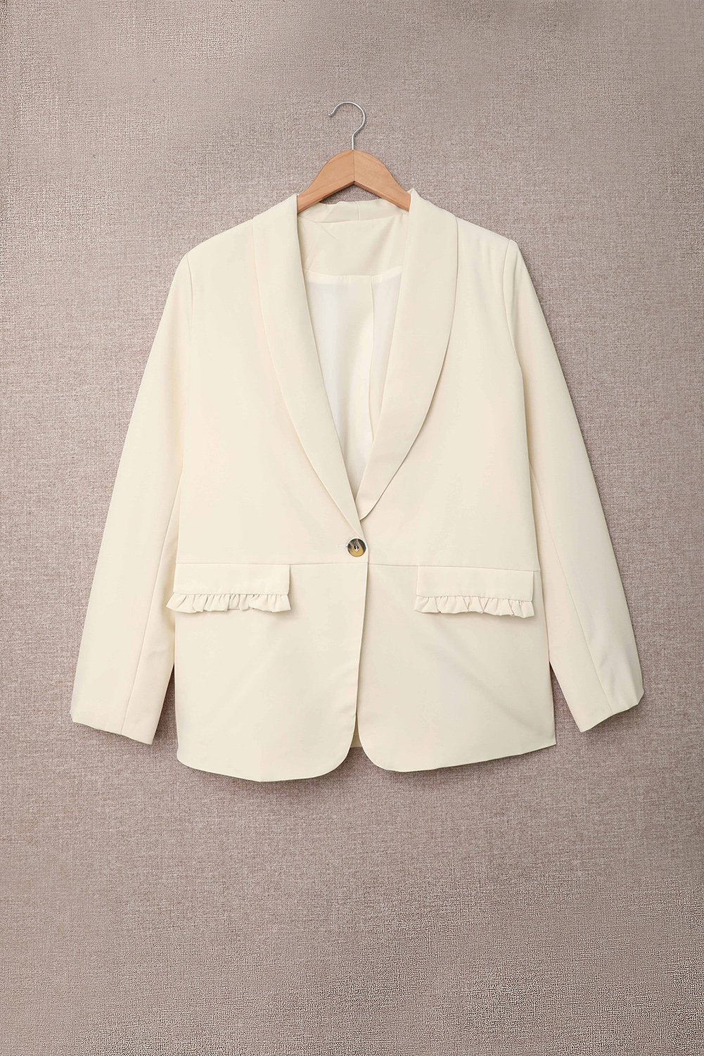 Women's Elegant Beige Lapel Collar Button Pocket Blazer - My Store