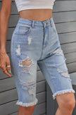 Women's Fashion Light Blue Distressed Jeans Bermuda Shorts - My Store