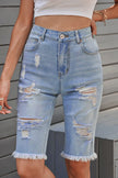 Women's Fashion Light Blue Distressed Jeans Bermuda Shorts - My Store