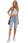 Women's Fashion Light Blue Distressed Jeans Bermuda Shorts - My Store