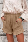 Women's Summer Khaki Pocketed Flutter Linen Cotton Shorts - My Store