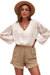 Women's Summer Khaki Pocketed Flutter Linen Cotton Shorts - My Store