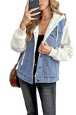 Womens Sky Blue White Sherpa Denim Splicing Buttoned Jacket - My Store