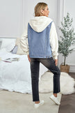 Womens Sky Blue White Sherpa Denim Splicing Buttoned Jacket - My Store