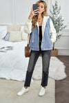 Womens Sky Blue White Sherpa Denim Splicing Buttoned Jacket - My Store