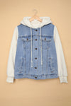 Womens Sky Blue White Sherpa Denim Splicing Buttoned Jacket - My Store