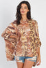 Brown Safari Print Flannel Dolman Midi Sleeve Top