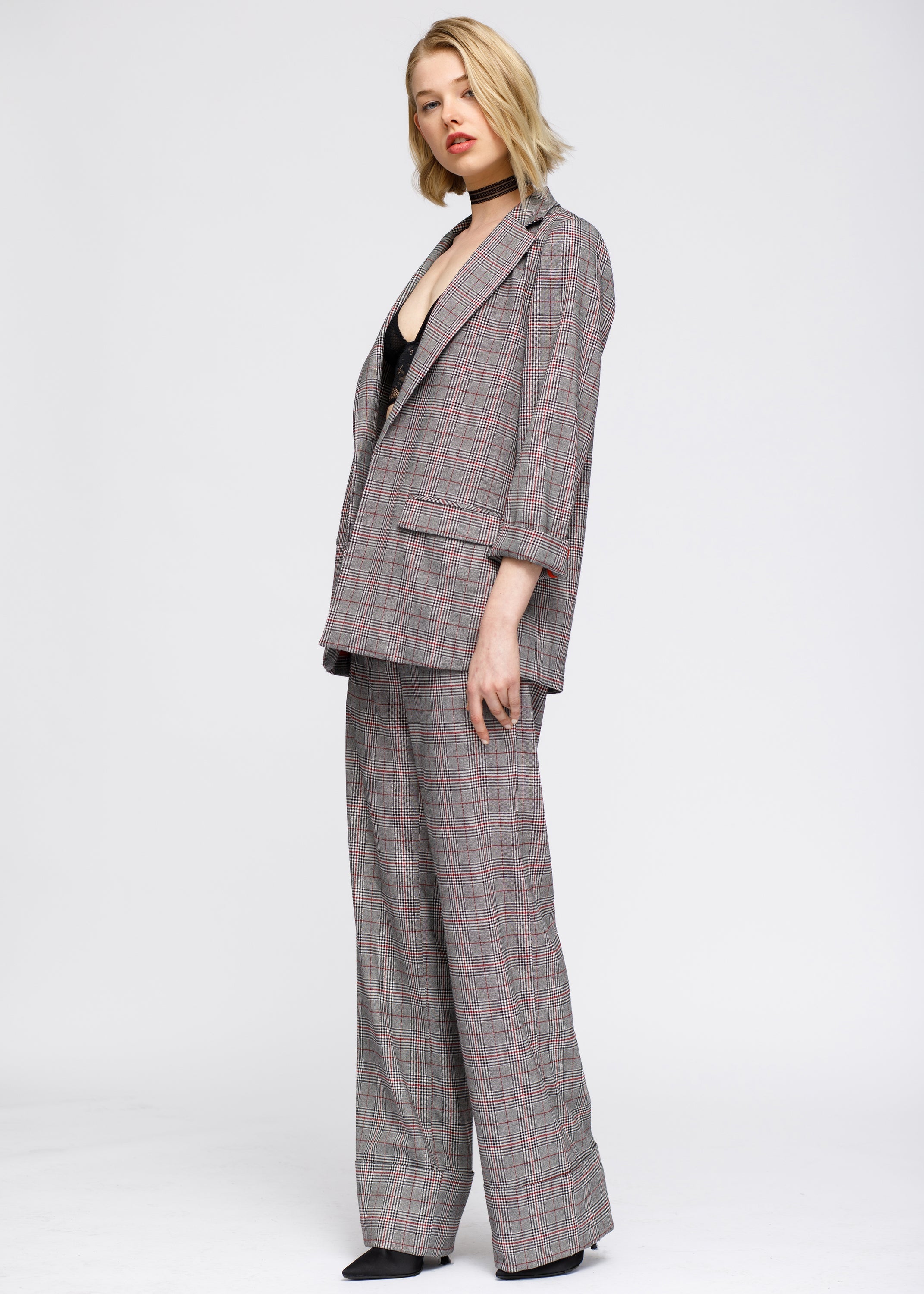 Women's Multi Glen Plaid Blazer In Grey Plaid - My Store