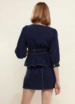 Puff Shoulder Button Front Peplum Top in Navy - My Store