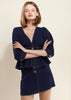 Puff Shoulder Button Front Peplum Top in Navy - My Store