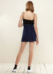 Women's Stitch Hem Double Strap High Waist Skirt in Navy - My Store