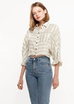 Women's Button Down Cropped Shirt In Sage - My Store