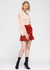 Floral Wrap Front Crop Blouse In Coral Gold - My Store