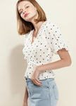 Women's Triangle Print Puff Sleeve Blouse in White triangle - My Store