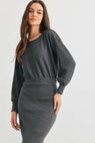 Dark Olive Ribbed Knit Cut-Out Back Long Sleeve Midi Dress /2-2-2 - My Store