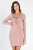 Dusty-Mauve Bust Self-Tie Cut-Out Long Sleeve Mini Dress