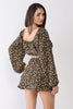 Floral Wrap Neck Puff Balloon Long Sleeve Layered Skirt Set - My Store